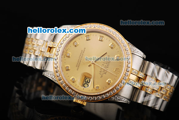 Rolex Datejust Automatic Movement Golden Dial with Diamond Markers and Two Tone Strap - Click Image to Close